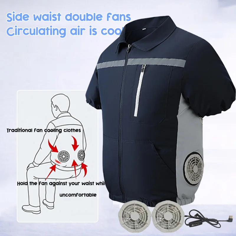 Summer Cooling Short Sleeve Air Conditioning Clothes With 2-Hole Fan Men's Anti-heat T-Shirt Men's Fishing Site Work Jacket view 5