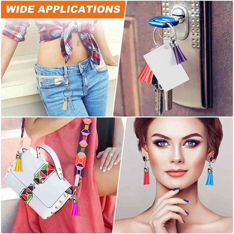 A15R -160Pcs Sublimation Keychain Blanks Set Key Rings Sublimation Blanks Heat Transfer Keychain Tassels MDF Blank