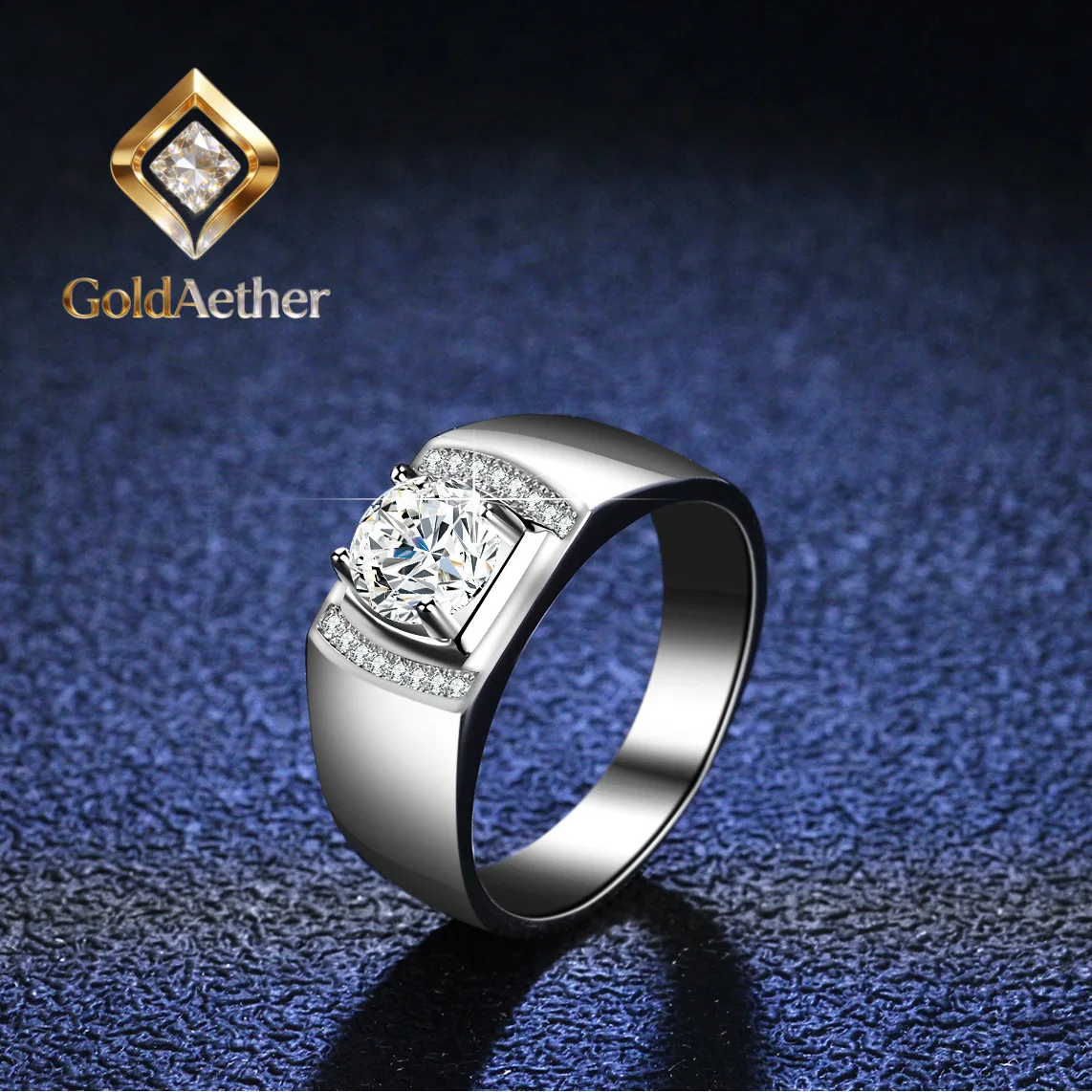 

GoldAether Luxury Solid Platinum PT950 Full Diamond Moissanite Ring Solid Atmosphere Boss Male Ring