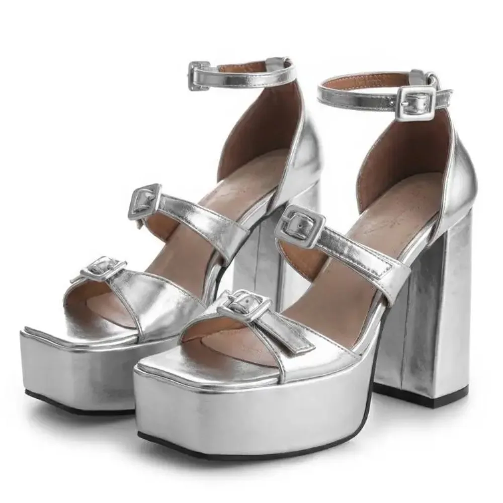 

Spring and Summer New Style Fashion Thick Sole High Heels Sandals Open-toe Hollow-out Buckle Women's Shoes High 13cm Size 34-46