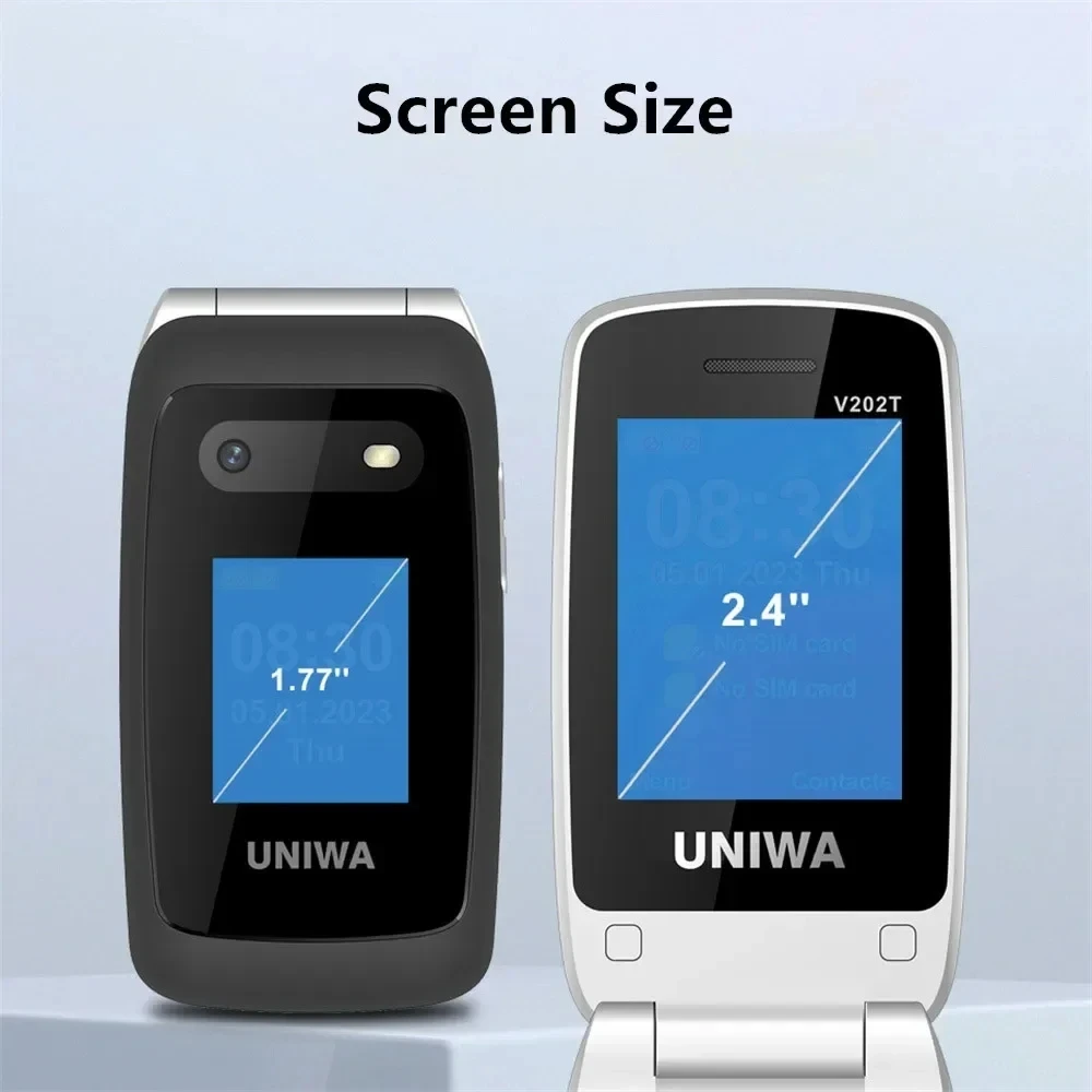 UNIWA V202T Flip Phone Dual Screen Large Button Dual SIM Card 4G Network Mobile Phone Support Charging Dock For Elderly