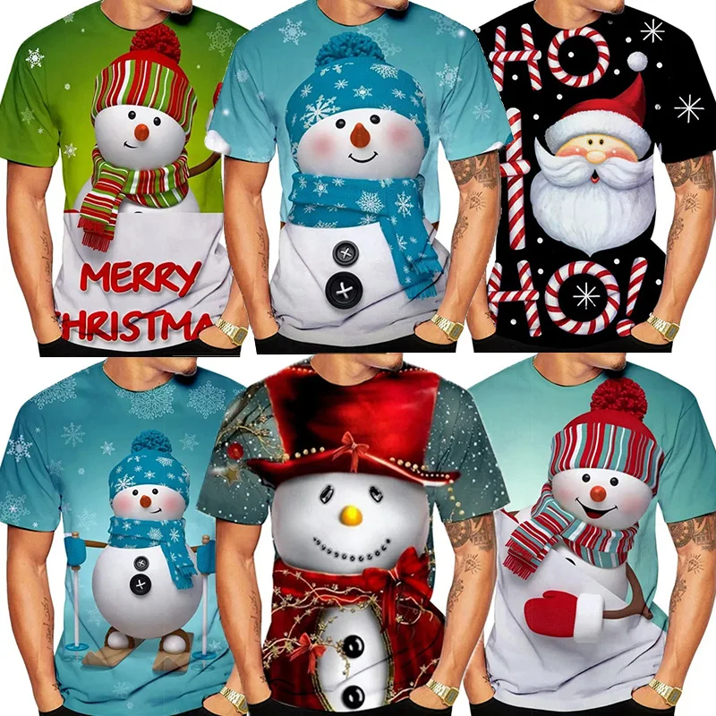 

Christmas Snowman T Shirts For Men Print Short Sleeve Top 3D Casual Street Boys T-shirt Oversized Tee Shirt Men Vintage Clothing