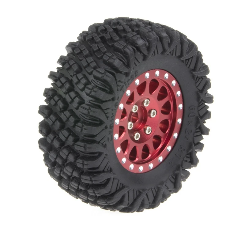 4Pcs 64X24mm 1.2 Inch Metal Beadlock Wheel Rim Tire Set For 1/18 1/24 RC Crawler Car Axial SCX24 AX24 TRX4M FCX24