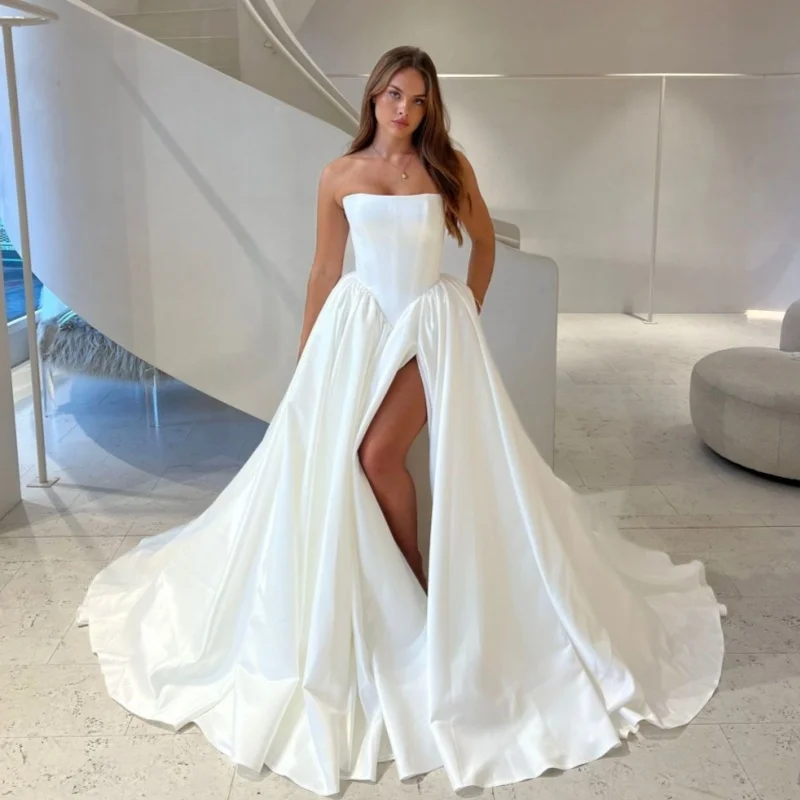 

Ivory White Appliques Wedding Dresses glitter Lace decal off-shoulder slit puff skirt Gowns Made wedding dress Bridal Gown