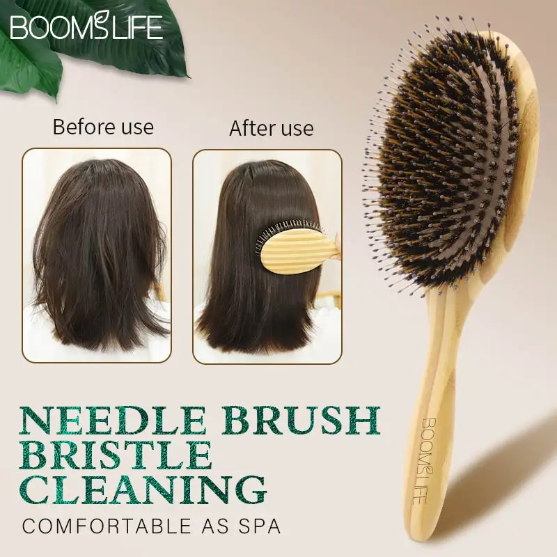 Soft Boar Bristle Hair Brush and Comb For hair Bamboo Hair Brush Massage Hair Combs for Women  Hair Beauty Care Salon Tools