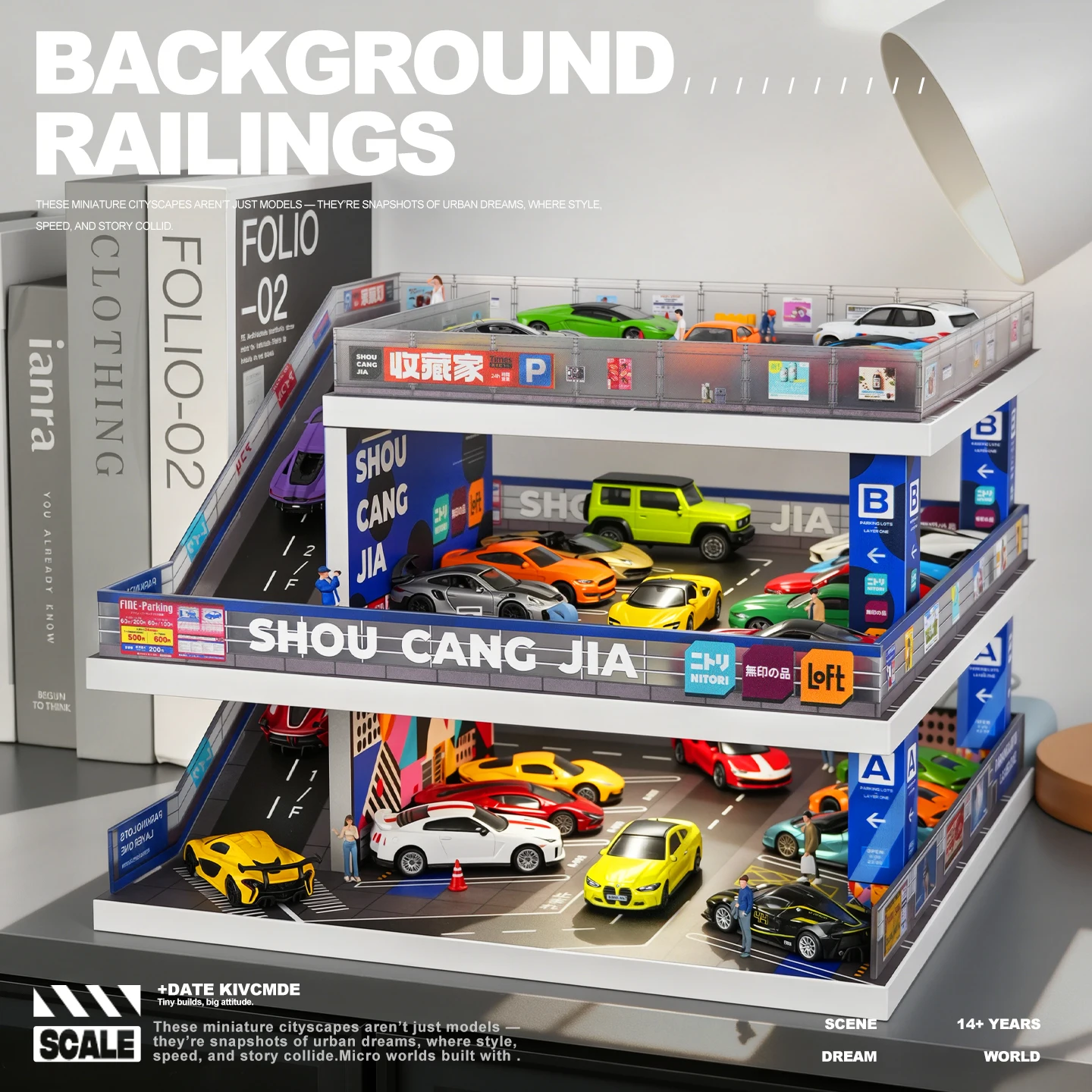 Diorama a Escala 1/64, Estacionamiento de Estilo Japonés, Rampa, Escena de Esquina de Calle, Arquitectura para Modelos de Autos a Escala (Autos No Incluidos)