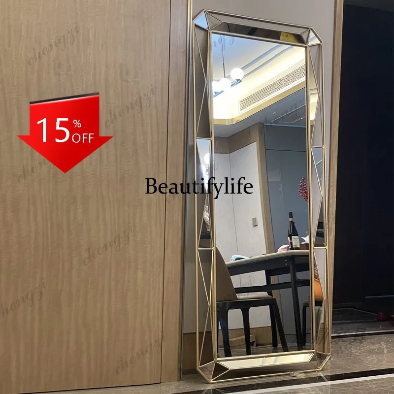 D80 European full-body mirror wall-mounted cloakroom floor-to-ceiling wrought iron light luxury wall-mounted full-length mirror
