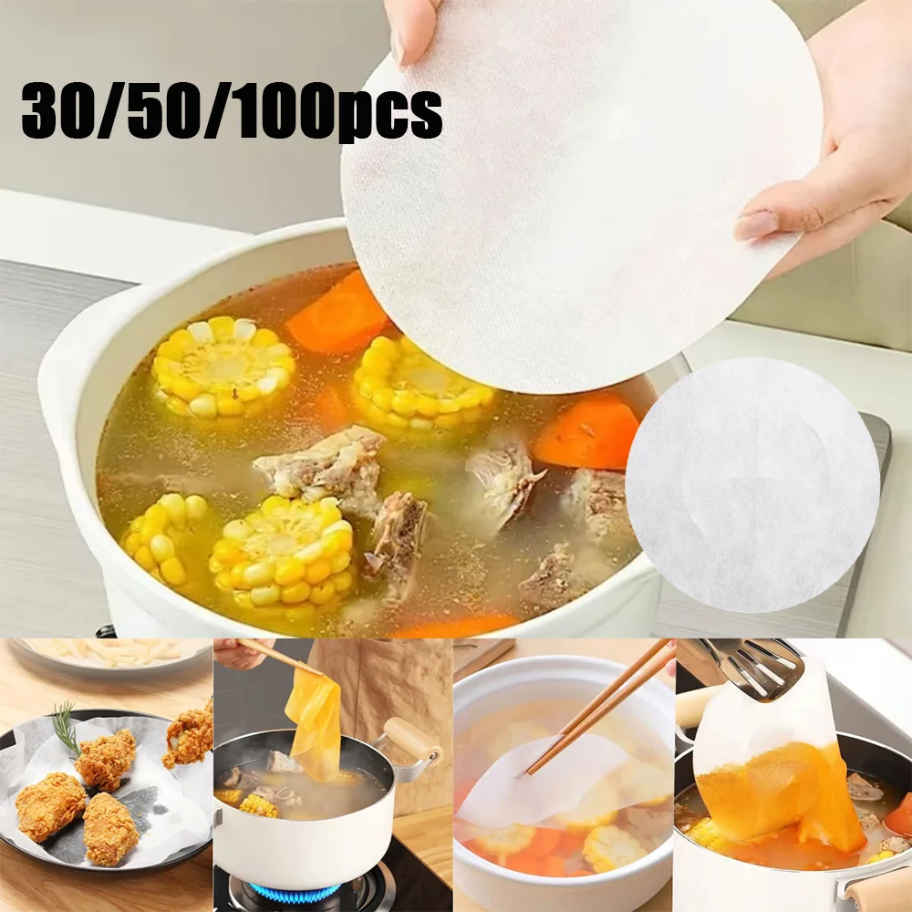 

30/50/100PCS Disposable Oil-Absorbing Paper Kitchen Oil Filter Paper Household Fried Food Soup Oil Filter Film Cook Bake Gadgets