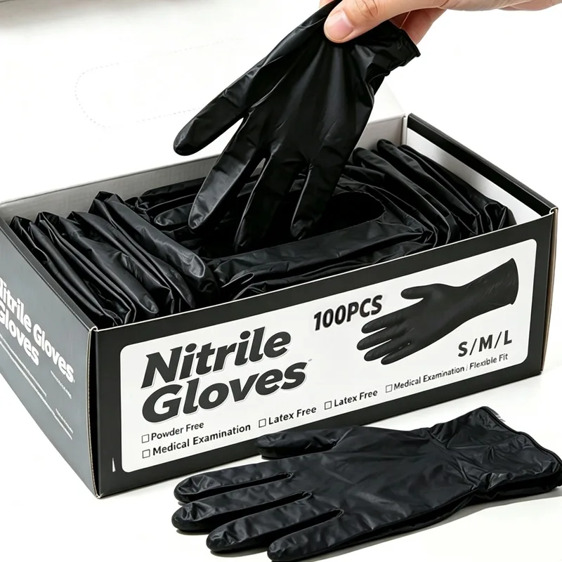 Black Disposable Gloves Unisex Thick Nitrile PVC Latex Free Splayed Fingers Housework Cleaning Car Pet Care Cooking Male Female