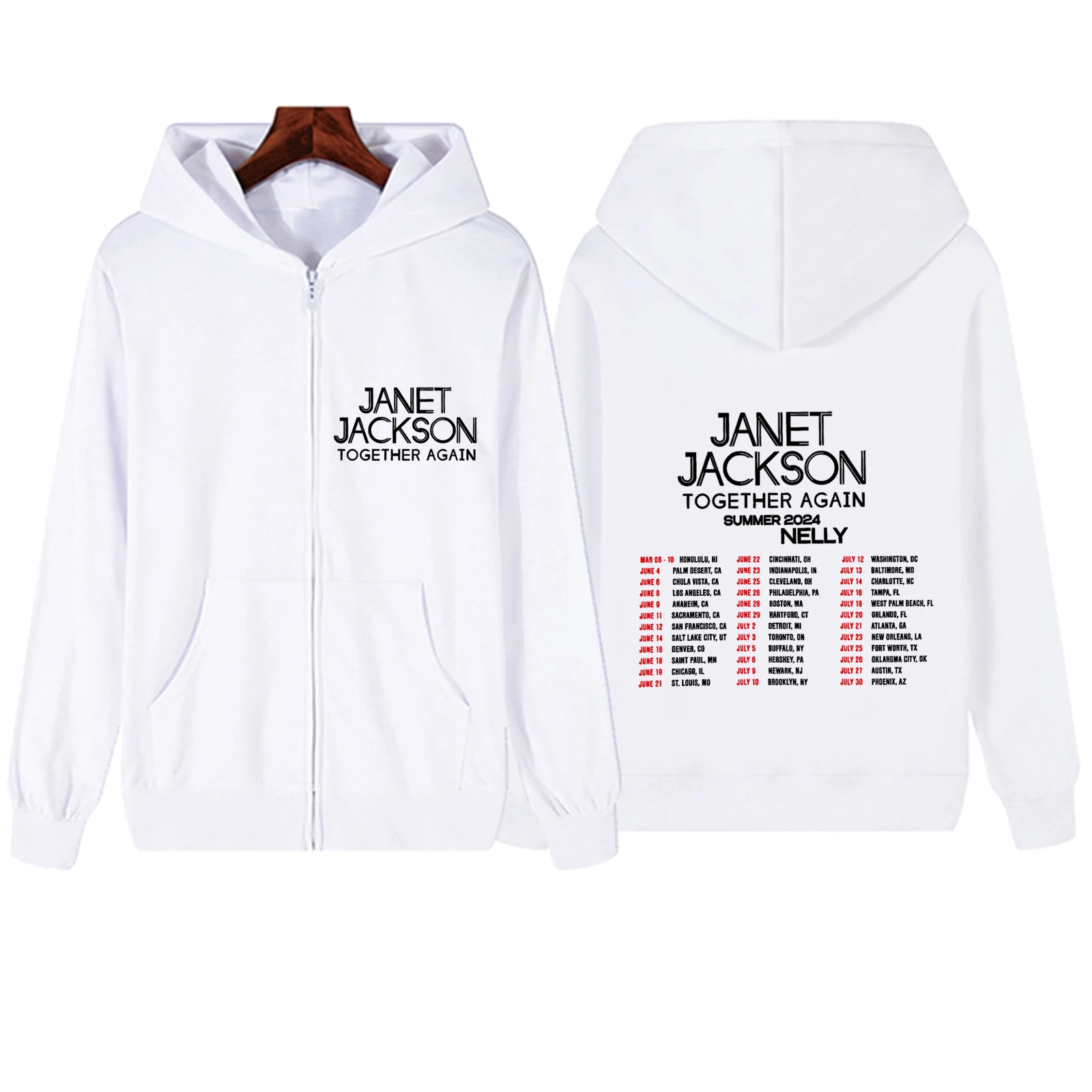 Janet Jackson Together Again Tour 2024 Zipper Hoodie Harajuku Pullover Tops Music Fans Gift V-Neck Sweatshirts Streetwear