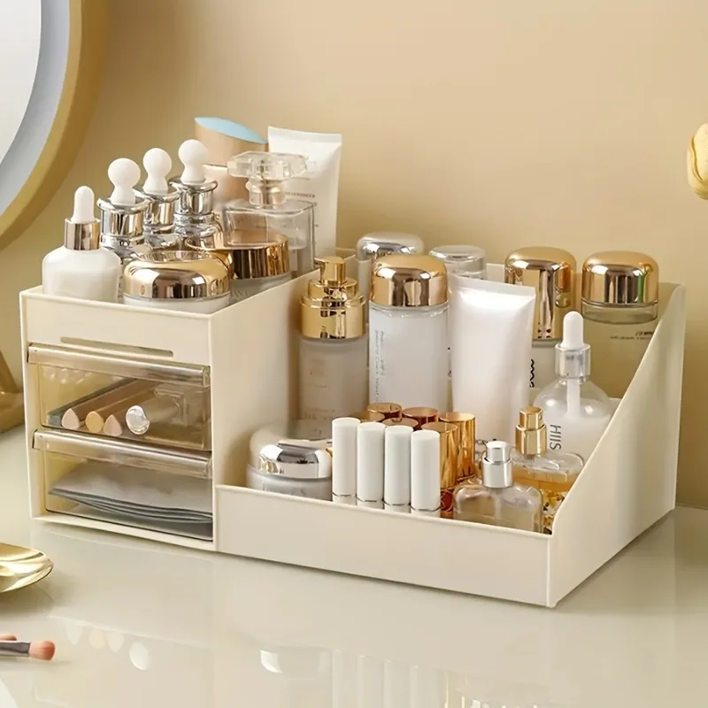 Kosmetik-Aufbewahrungsbox, transparent, weiß, mit Schubladen, Make-up-Organizer, Lippenstift- und Parfümhalter für Hautpflege, Schreibtisch, Badezimmer, Heimdekoration