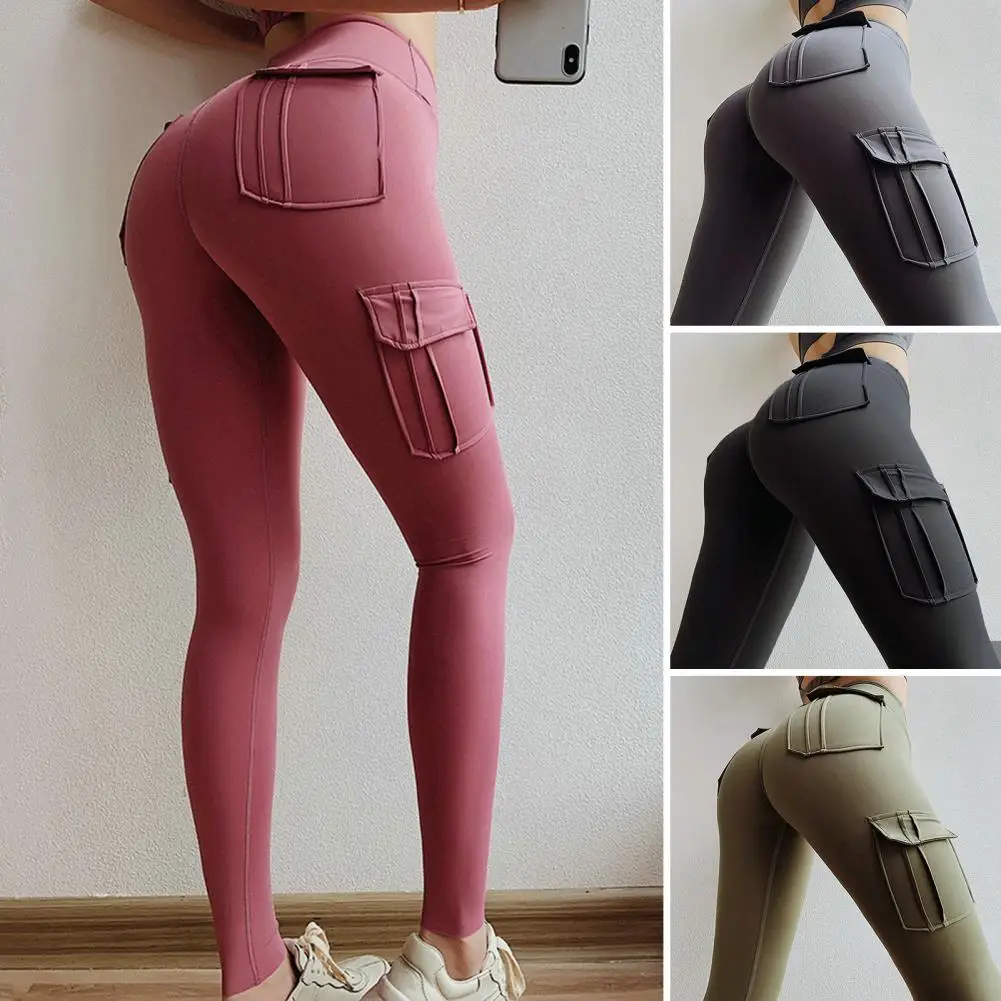 Urocze legginsy sportowe, dotykające skóry spodnie Cargo wysokiej talii, bezszwowe Bodycon leginsy damskie Push Up