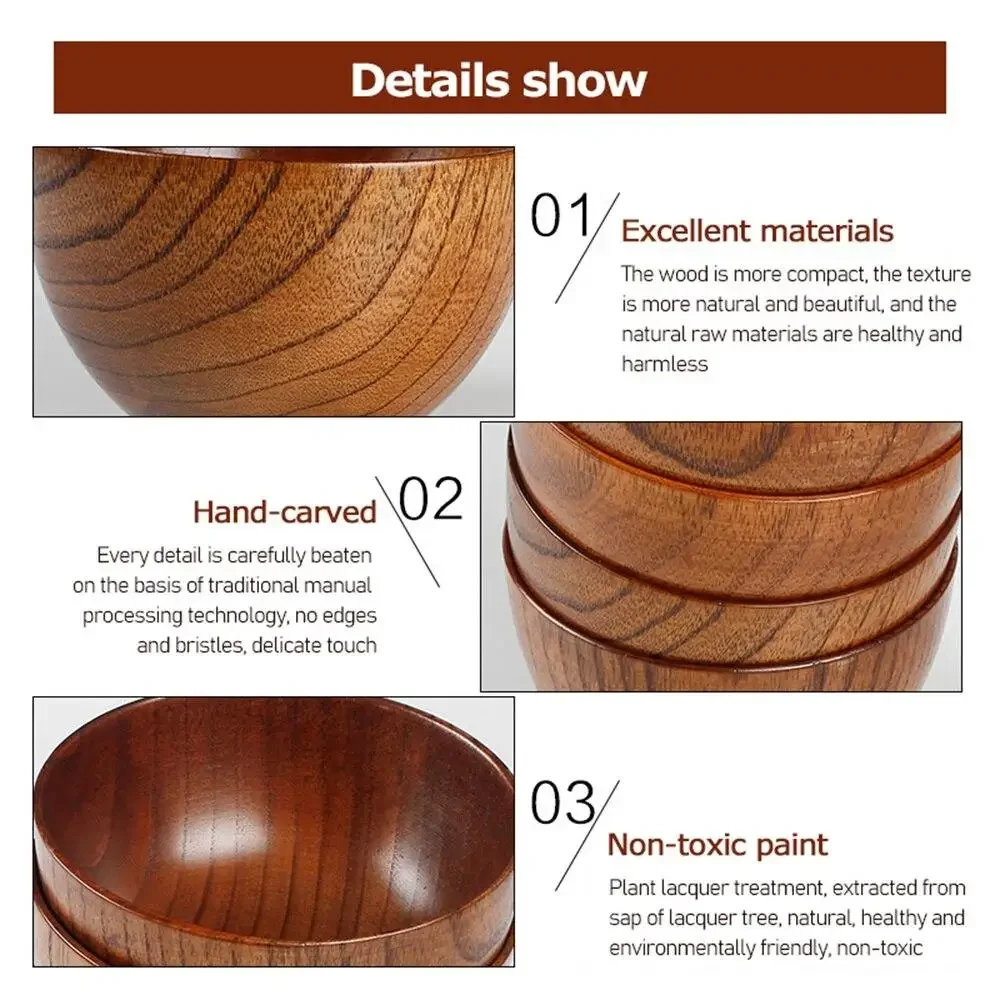 Japanese Style Wooden Bowl Natural Wood Tableware for Fruit Salad Noodle Rice Soup Kitchen Utensil Dishes Handmade Crafts