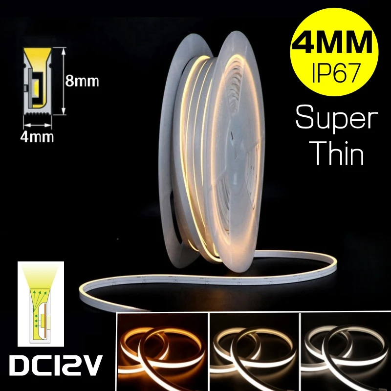 4x8mm Super cienka taśma neonowa LED DC12V elastyczna wodoodporna rurka silikonowa dyfuzor wpuszczana szafka taśma do sypialni światła neonowe