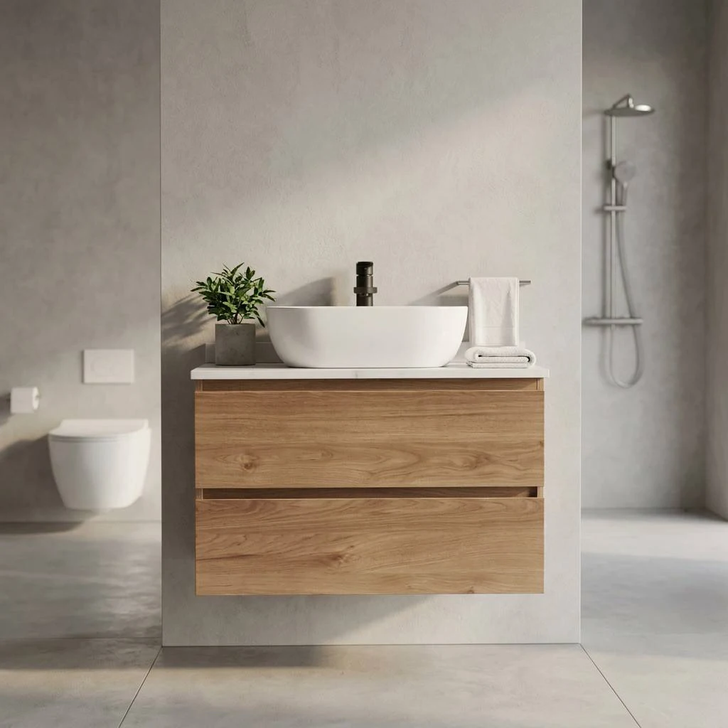 Eco-Friendly 800mm Luxury Wood Floating Vanity, Carbon-Neutral Certified Plywood Cabinet for 2026 EU Green Projects