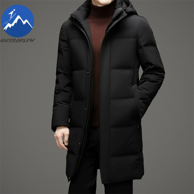 Maxbarley Mens Long Down Jacket Detachable Hood Outdoor Work Lightweight Padded Jackets Casual Urban Slim Thickened Winter Parka