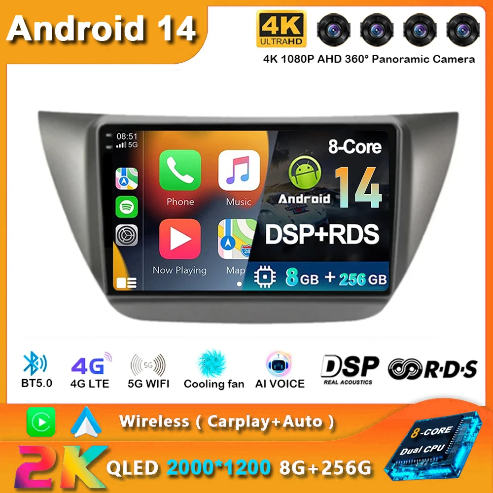 

Android 14 Carplay Car Radio For Mitsubishi Lancer 9 CS 2000 2001- 2010 Navigation GPS Multimedia Player WiFi+4G Stereo video BT