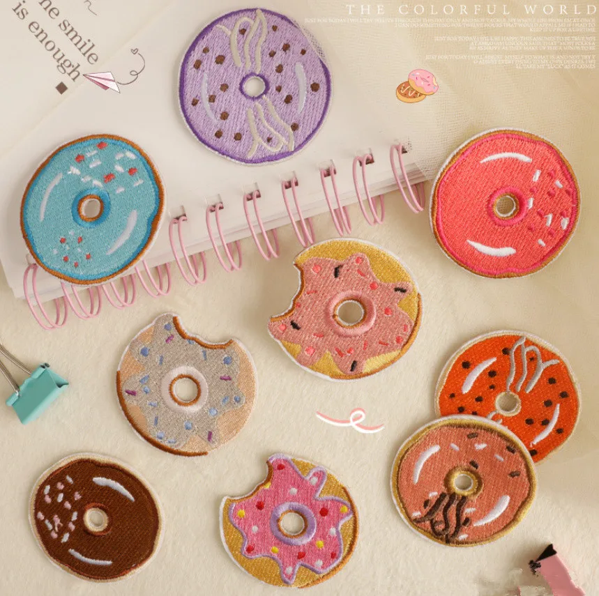 10 Pcs Doughnut Embroidered Patches Stick On Clothing Hat Bag Shoe Repair Material Phone Gift Box Decor DIY Accessory