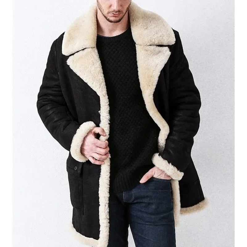 2024 Autumn Winter New Jacket Thickened Fur Integrated Men\'s Coat Imitation Leather Velvet Long Coat Casual Men Jacket Clothing