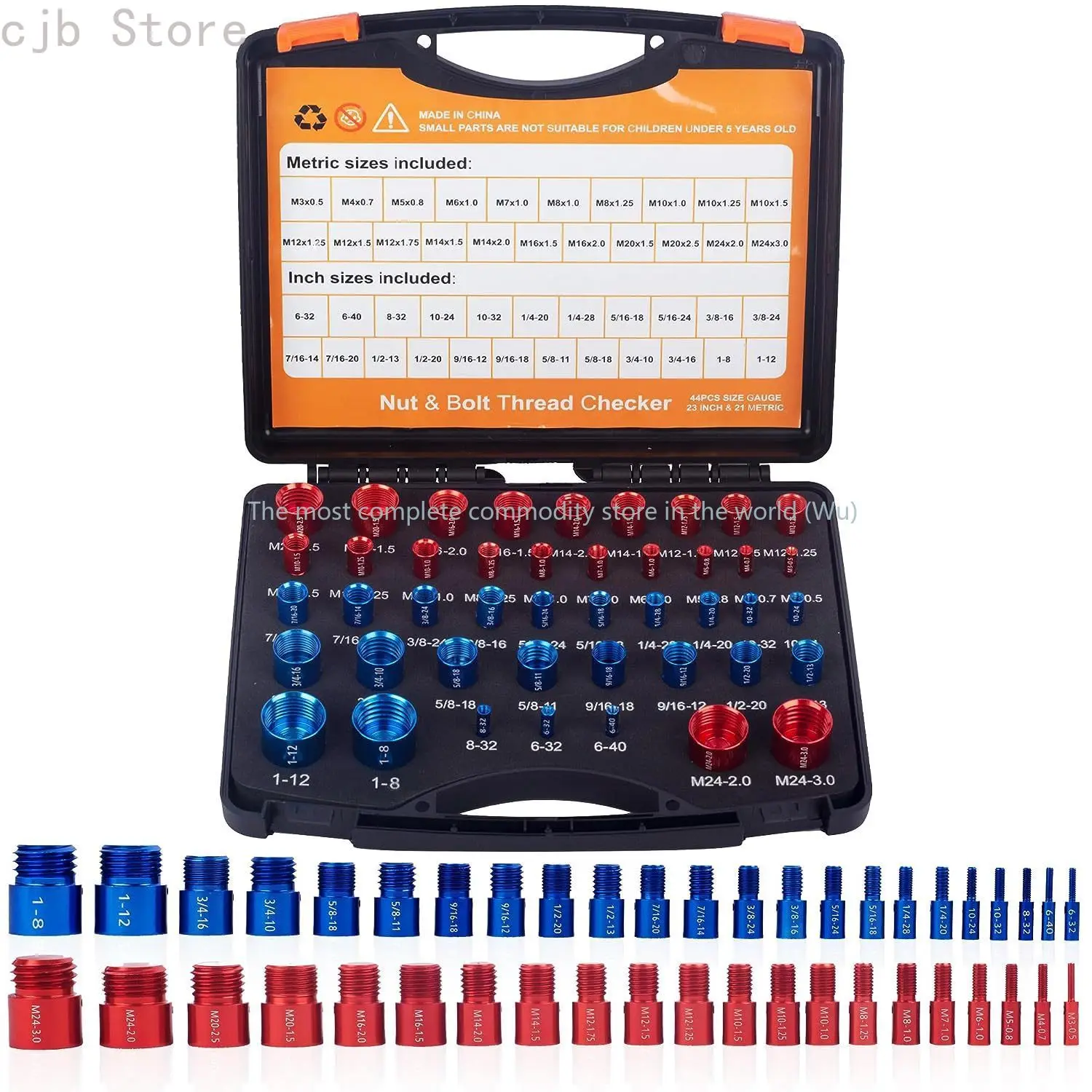 

Nut and bolt thread checker, Gongzi gauge, metric 44-piece nut checker