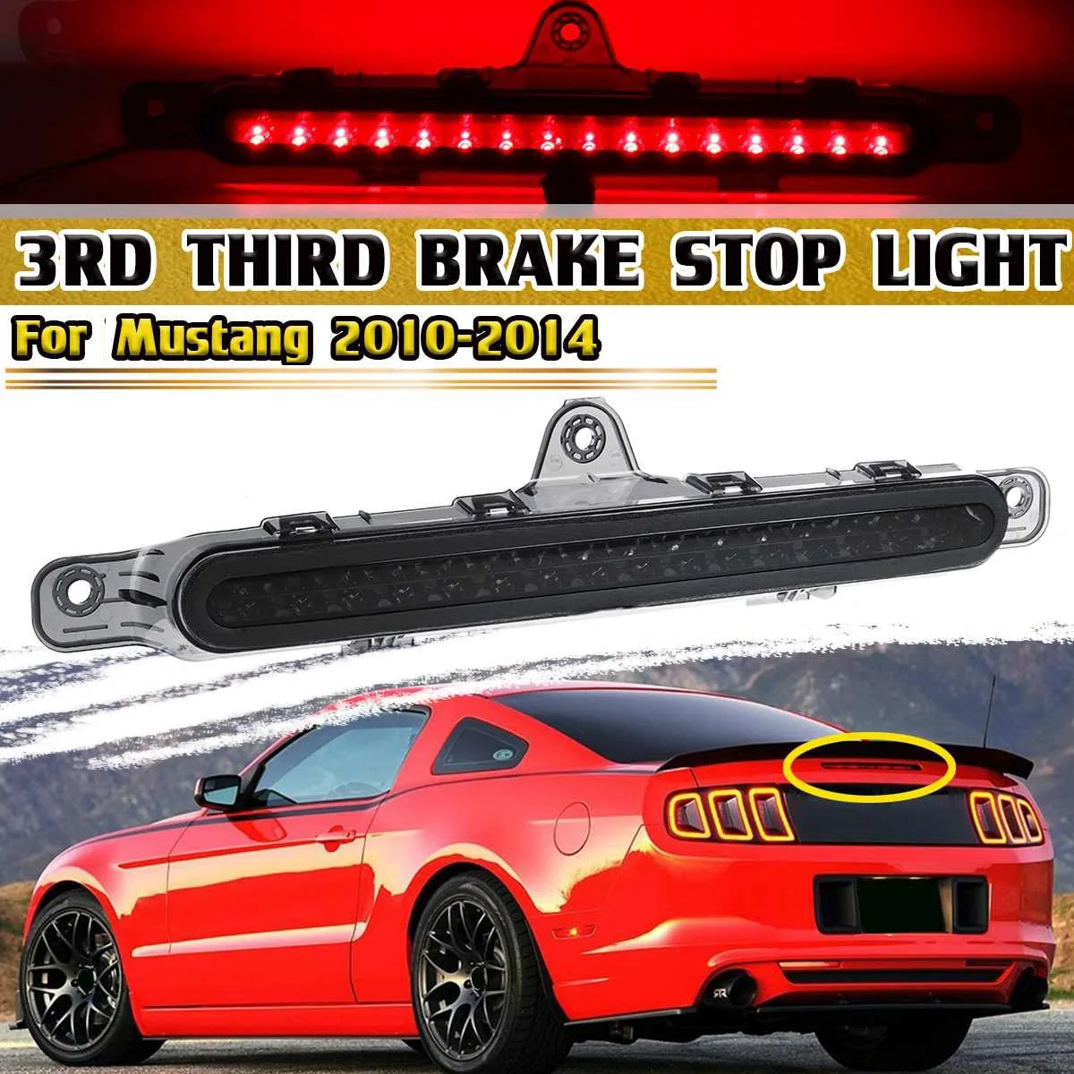 Car LED High Mount Rear Third Brake Light Stop Signal Lamp Red Lamp for Ford Mustang 2010-2014 Smoky Black