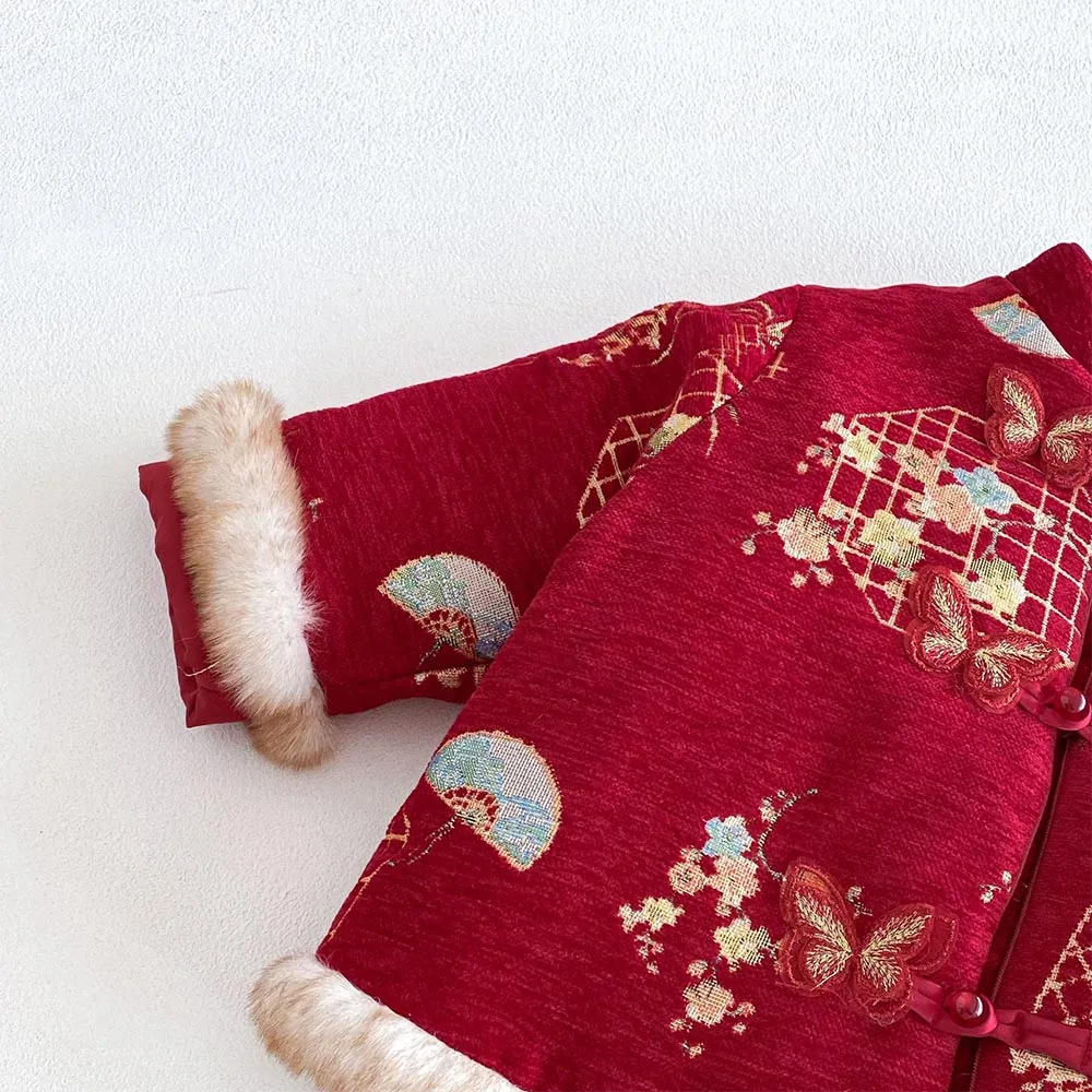 الملابس الصينية التقليدية السنة الجديدة طفل فتاة معاطف مبطن الشتاء الدافئ ملابس الأطفال عيد الميلاد الاطفال ملابس خارجية جاكيتات