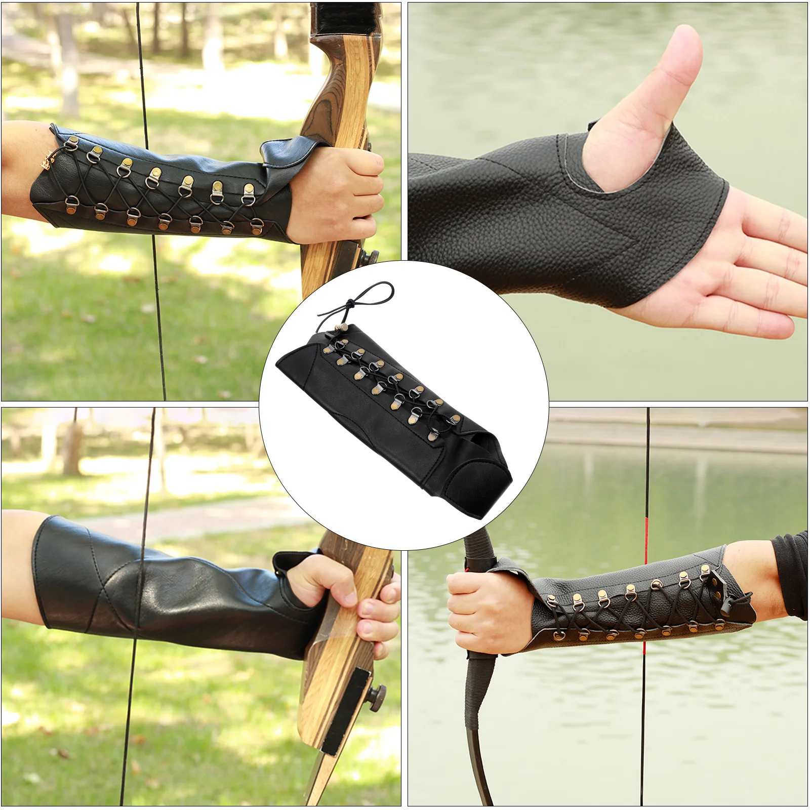 

Archery Arm Guard PU Adjustable Elastic Forearm Protector Thumb Wrap Archery Hand Protector Outdoor Practice Guard