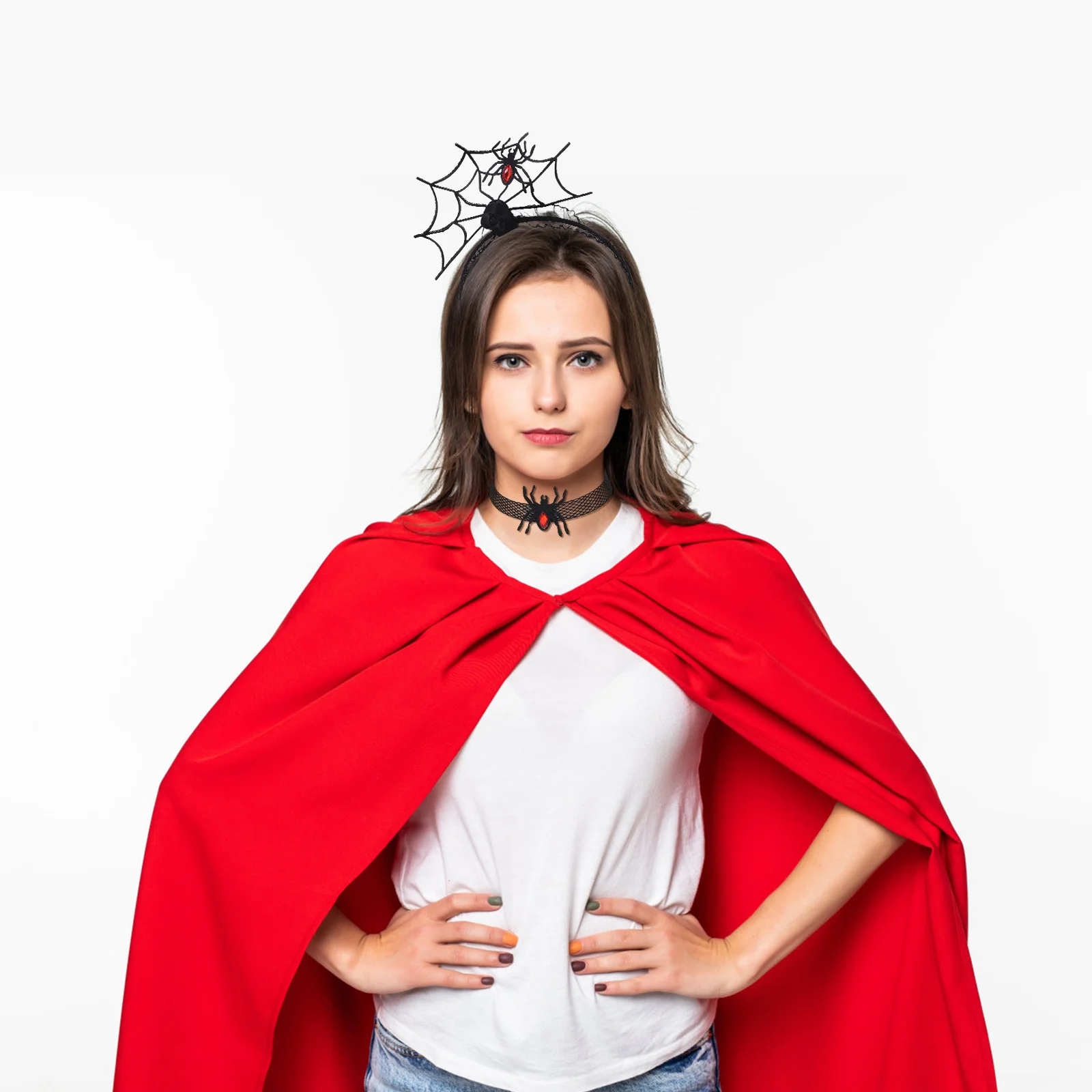 Zestaw Halloweenowy: Opaska na głowę i choker, wykwintne wykonanie, trwały, idealny na imprezy cosplay, akcesoria do włosów i choker.