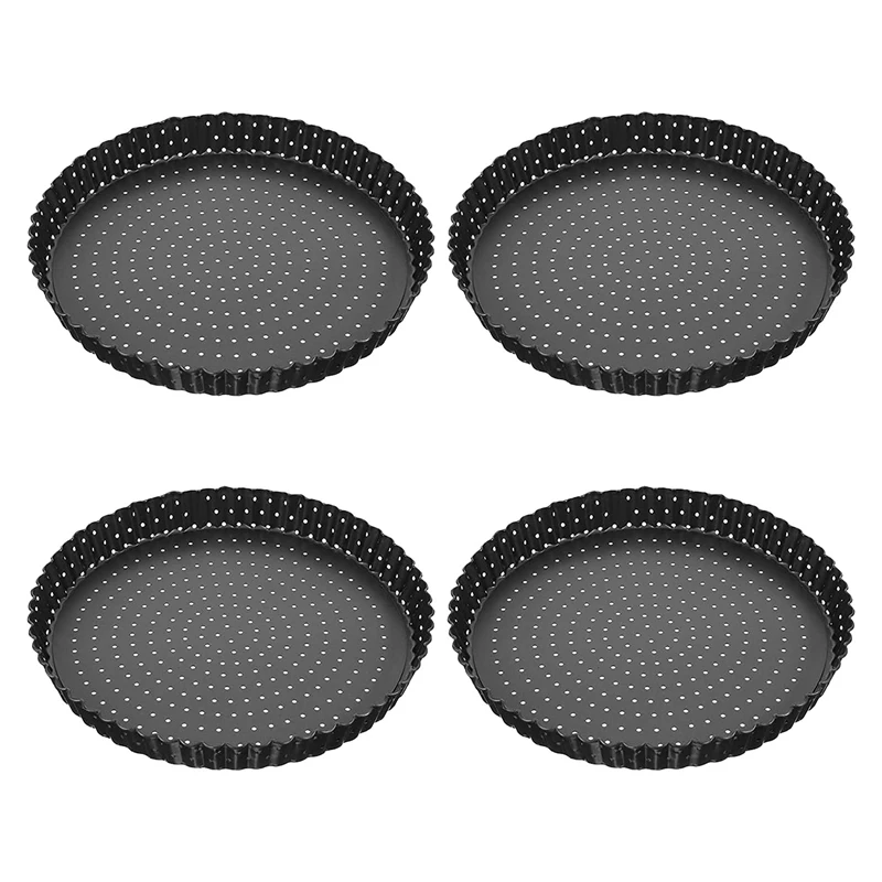 4 Pack Quiche Tart Pan,5 Inch Round Perforated Pizza Baking Tray Non-Stick Tart Tin With Holes For Cakes,Pies,Quiches