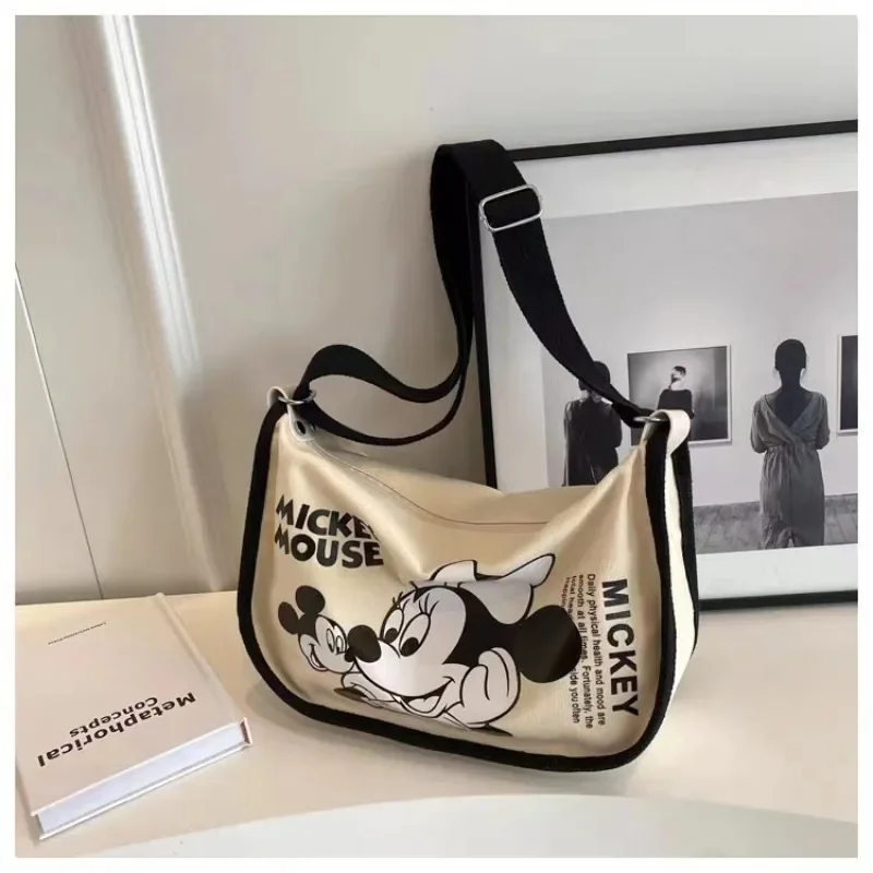 Disney's New Mickey Cartoon Canvas Bag for Women Large-capacity Shoulder Saddle Bag Student Class Cross-body Dumpling Bag