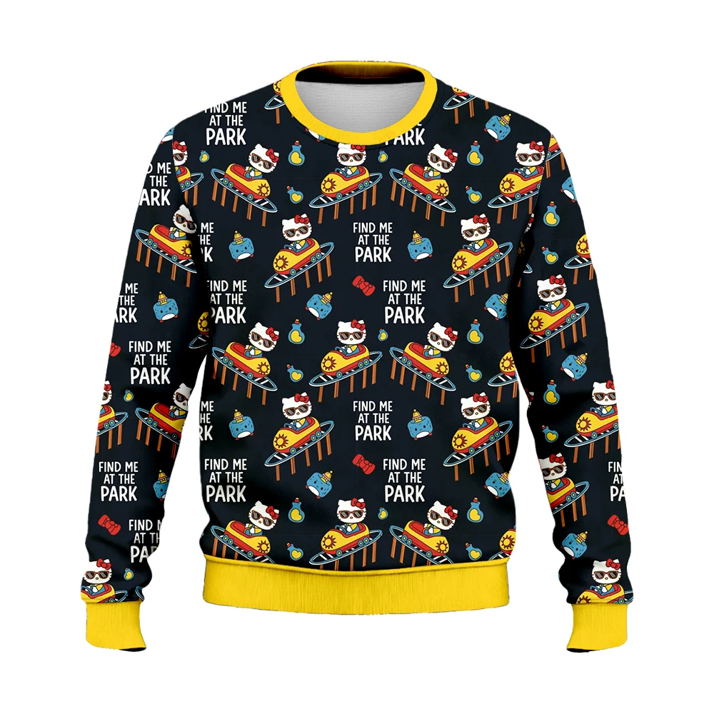 Sudadera con estampado feo de Hello Kitty Find Me At The Park, ropa de calle a la moda para mujer, Sudadera con capucha holgada, jerséis informales de fiesta para invierno