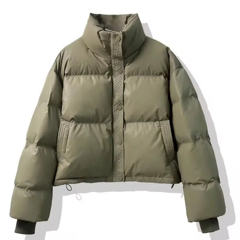 Winter Women PU Short Jacket 2025 Female Waterproof Cotton-padded Jacket Woman Korean Thicken Stand-up Collar Bread Jacket