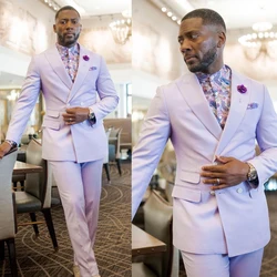 Purple Men's Suit 2 Pieces Blazer Pants Double Breasted Peaked Lapel Business Work Wear Slim Formal Wedding Groom Costume Homme
