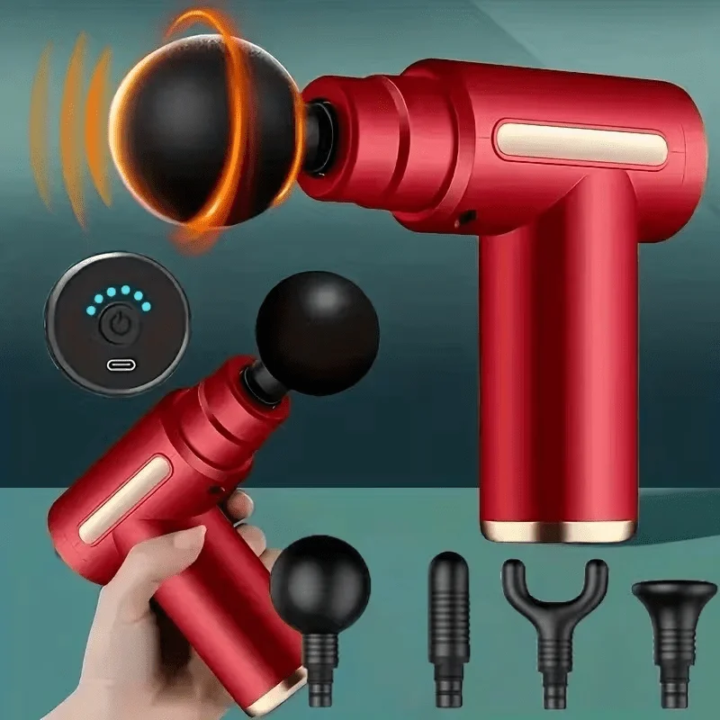 1 unidade de Pistola de Massagem Sem Fio Poderosa com Display LED - Relaxante Muscular de Tecidos Profundos, 4 Cabeçotes Intercambiáveis, Bateria de Lítio de 1200mAh