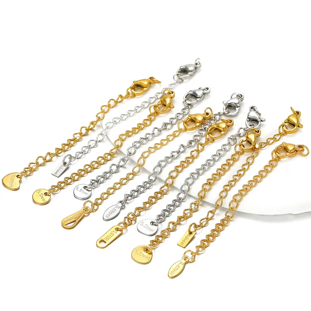 10pcs Stainless Steel 18K PVD Gold Extented Tail Chains Lobster Clasps Connector DIY Jewelry Making Necklaces Bracelets Supplies