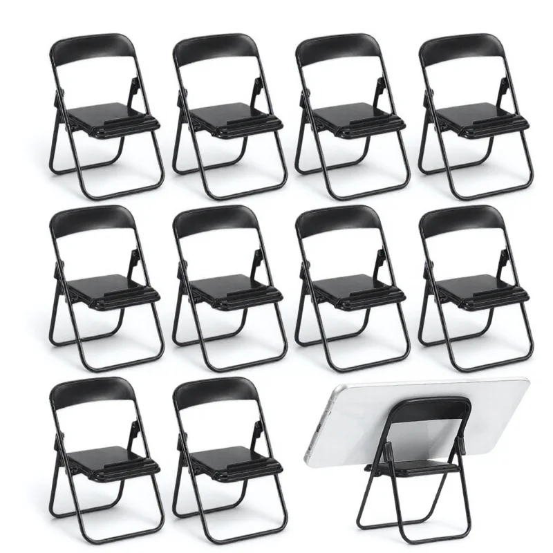 12Pcs Miniature Folding Chairs as Phone Stand Table Decor Adjustable Desktop Holder for Mobile Devices Home Office Decoration
