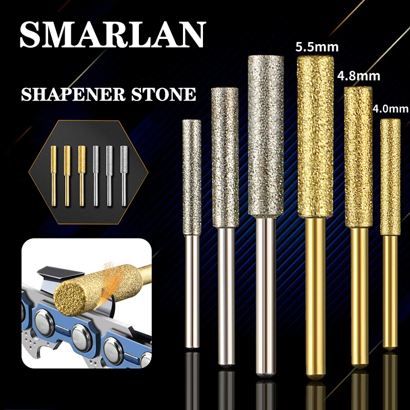 

3pcs Diamond Coated Cylindrical Burr 4/4.8/5.5mm Chainsaw Sharpener Stone File Chain Saw Sharpening Carving Grinding Tools Kits