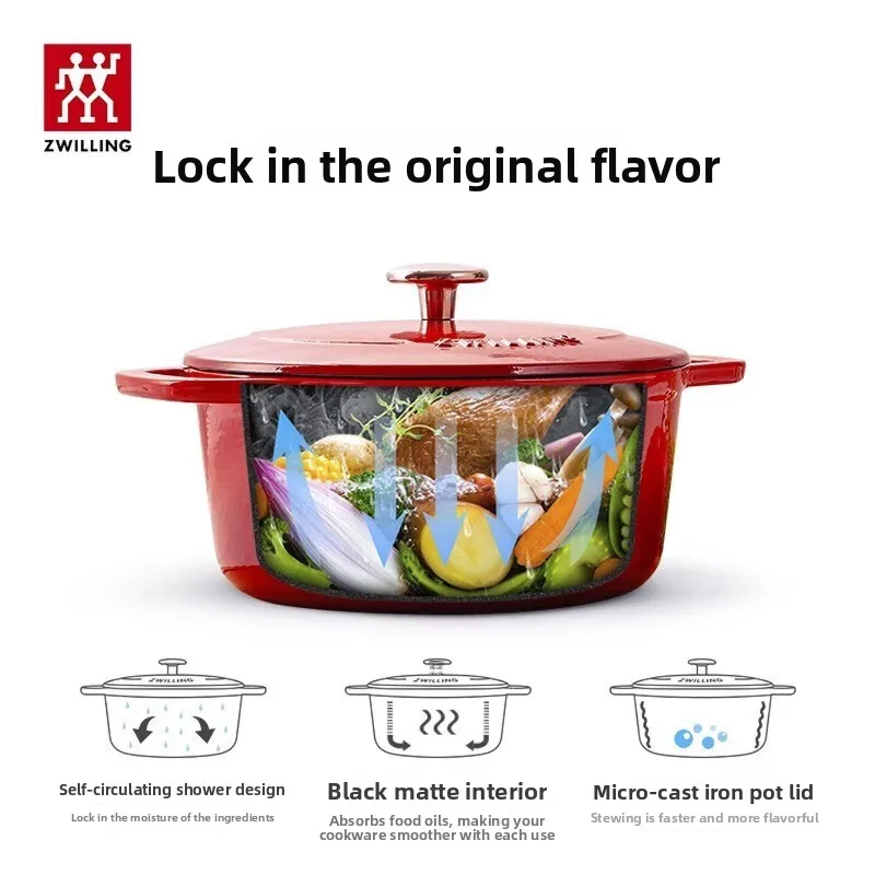 Enameled Cast Iron Pot 20cm Red Round Soup Pot Dutch Oven Stew Pot Gas & Induction Compatible for Daily Home Kitchen Cooking