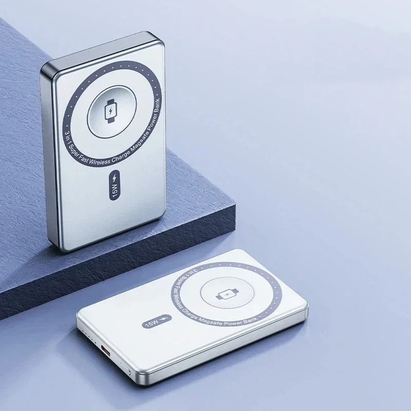 ユニバーサル50000mAhマグネット式モバイルバッテリー、PD20W急速充電、スマホ/腕時計/イヤホン対応ワイヤレス充電機能搭載