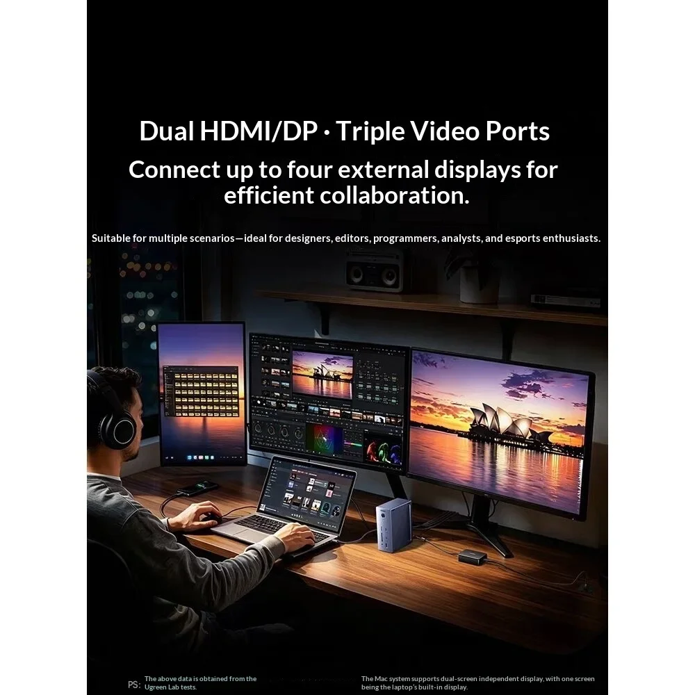 UGREEN 55892CN USB C Docking Station CM843 14 in 1 Dual HDMI DisplayPort 4K120Hz Gigabit Ethernet 10Gbps USB SD TF Audio