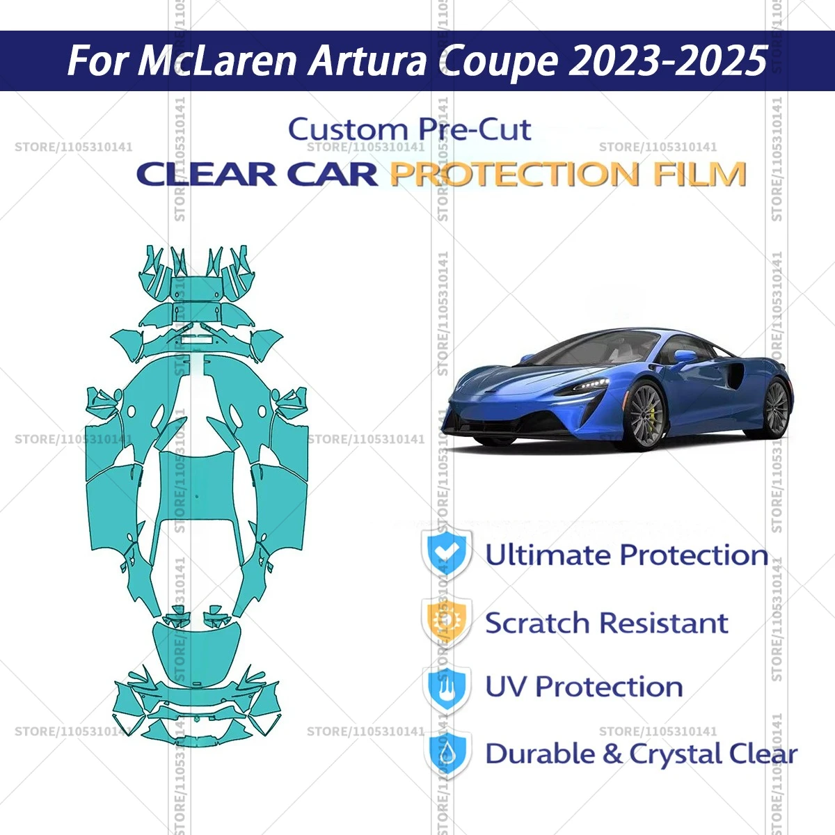 

Защитная пленка PPF для McLaren Artura Coupe 2023-2025, предварительно вырезанная, прозрачная, для полной оклейки автомобиля