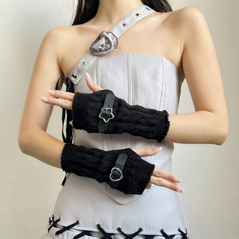 Ao ar livre punk curto sem dedos oversleeves meninas cosplay escuro loli mangas falsas para festa legal estiramento inverno aquecedores de braço mitten