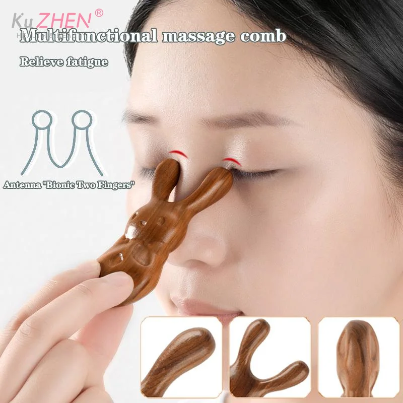 1PCS Sandalwood Cute Rabbit Massage Comb Head Face Nose Eye Neck Scraping Comb Anti-static Acupoint Meridian Massage Comb