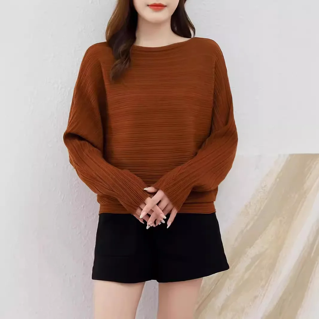 Korejpaa maglioni donna manica a pipistrello Top Casual Slash Neck temperamento Pullover lavorato a maglia vestiti delicati tinta unita Pull Femme