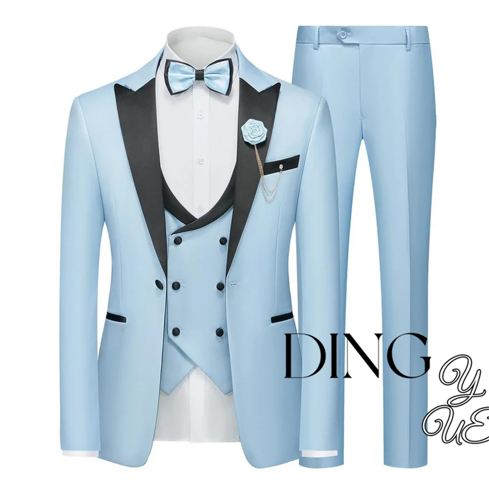 

2024 Latest Men's 3 Piece Suit One Button Slim Fit Formal Wedding Prom Tuxedo Suits Party Dinner Blazer Vest Pants Custom