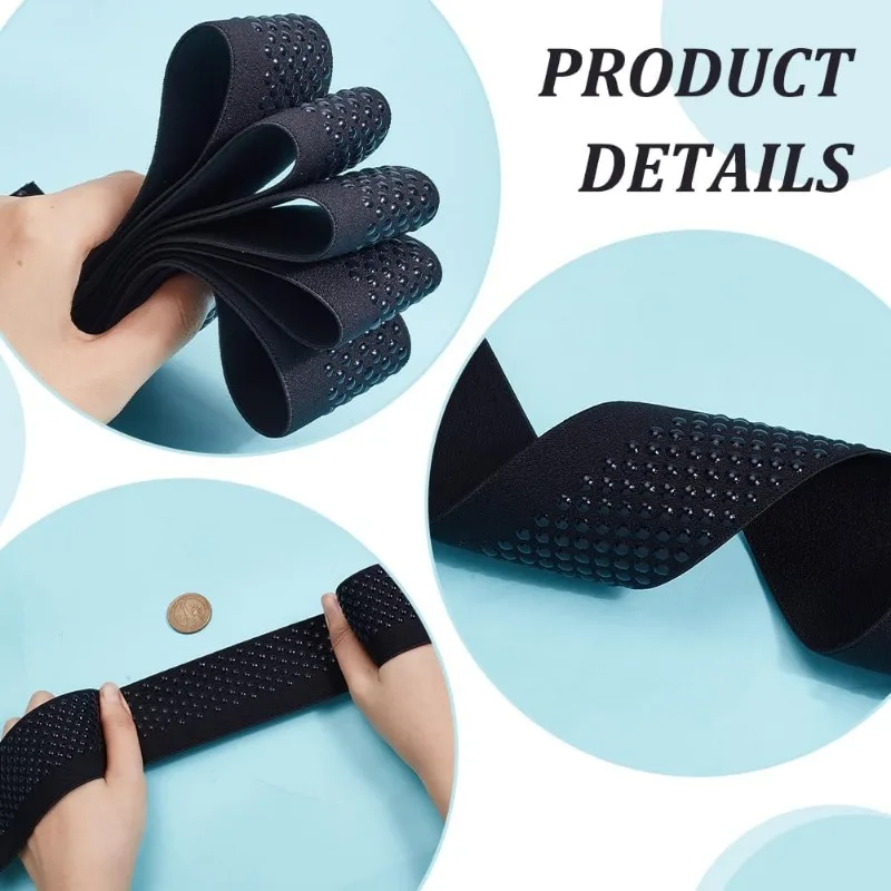 6.5 Yards Non-Slip Silicone Elastic Gripper Band 2inch Wide Black Polyester Eastic Tape Dot Silicone Backed Gripper