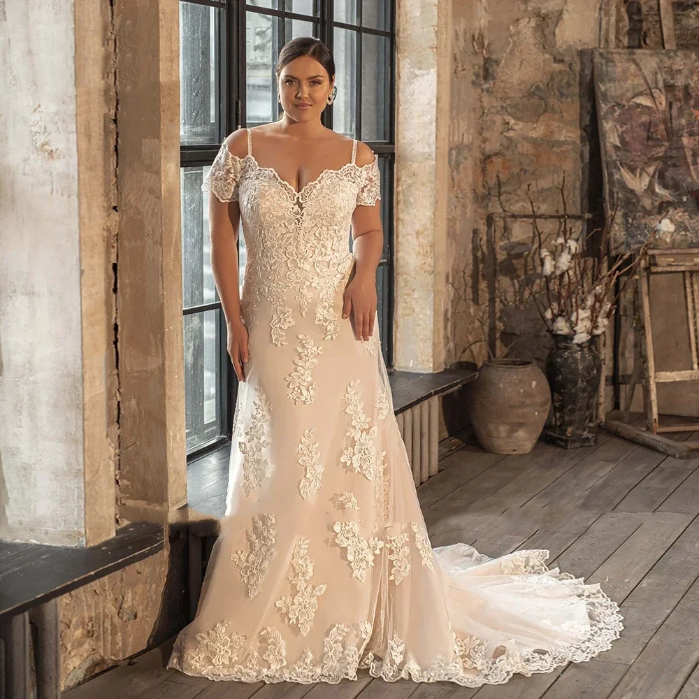 

Customized Gorgeous Spaghetti Straps Plus Size Wedding Dresses for Princess Off Shoulder Bridal Gowns vestidos de novia