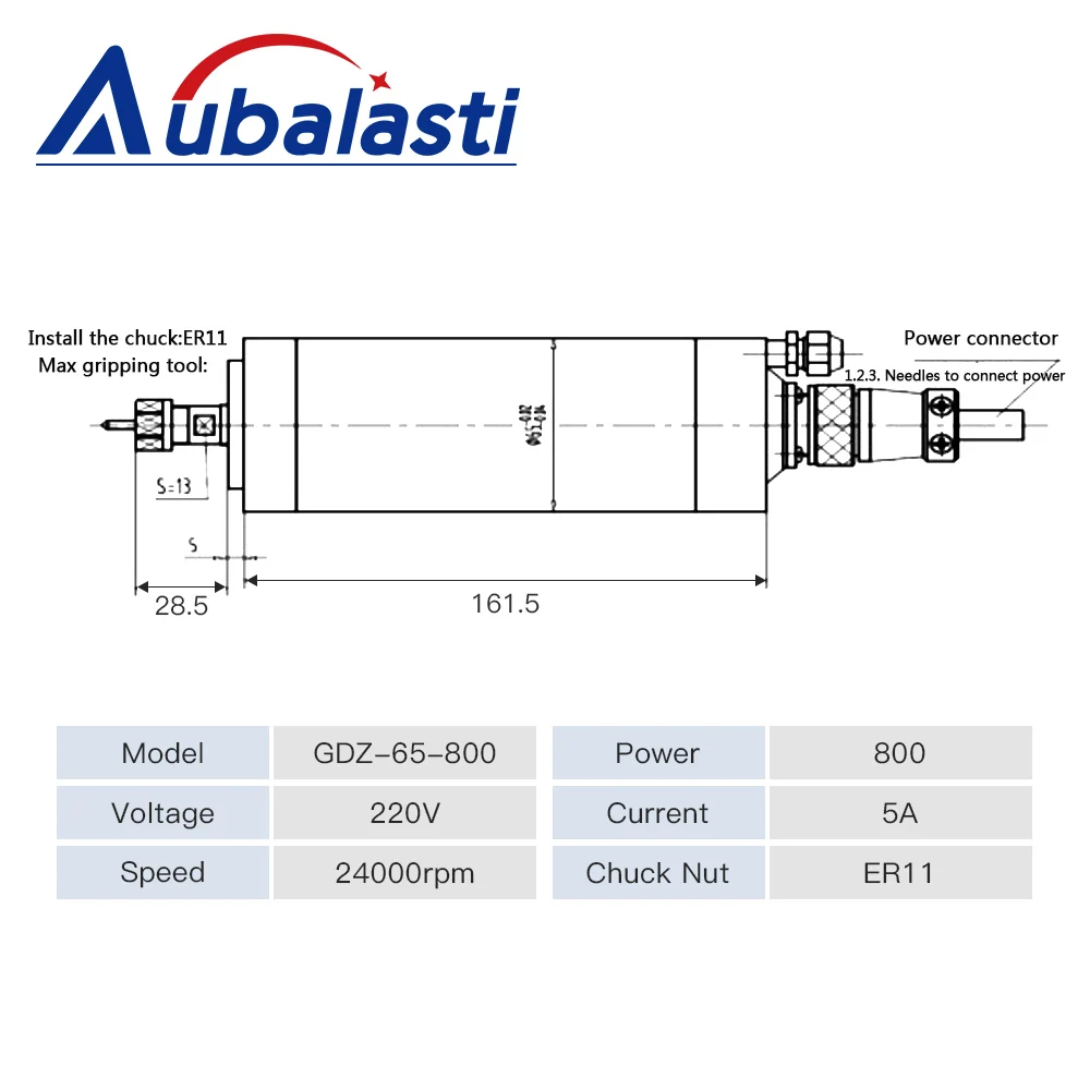 Aubalasti 800W CNC Router Spindle Motor 220V 5A Water Cooling Spindle GDZ-65-800 ER11 24000rpm for CNC Wood Router Machine