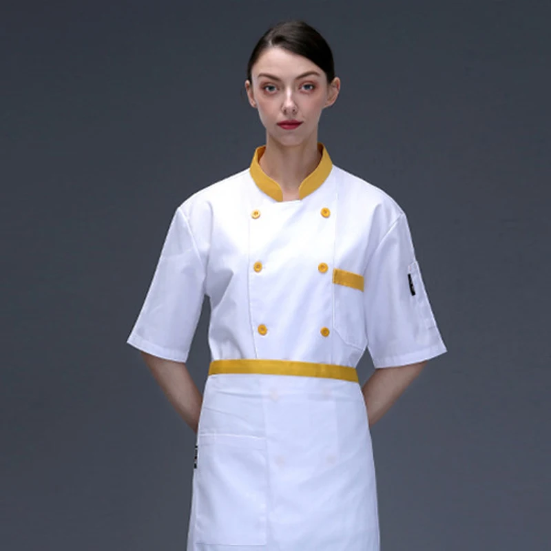 Uniforme de Chef de cuisine d'hôtel unisexe, veste de cuisine respirante à Double boutonnage, salopette de Service de boulangerie et de restauration, chemise à manches courtes