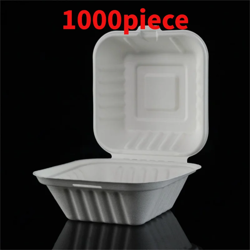 10 00piece.Custom.Bio-degradable Disposable Tableware Sugarcane Burger Lunch Box Eco Friendly Custom Packaging